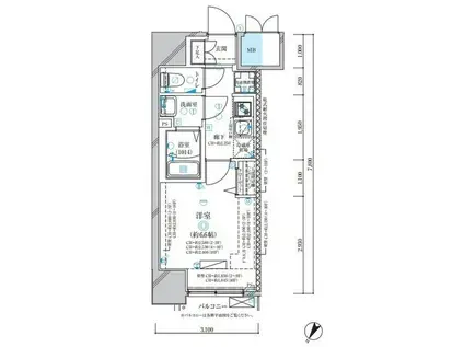 ディアレイシャス名古屋中村公園II(1K/9階)の間取り写真