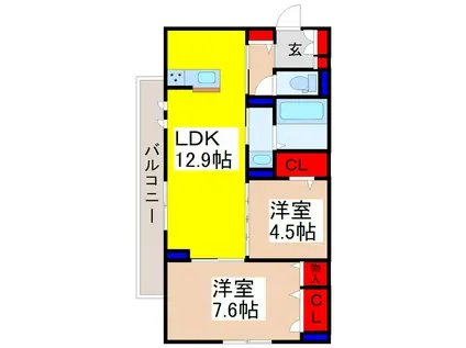 ECLAT(2LDK/1階)の間取り写真