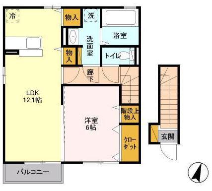 LIEN(1LDK/2階)の間取り写真