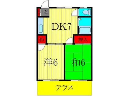 ビラサンホワイト(2DK/1階)の間取り写真