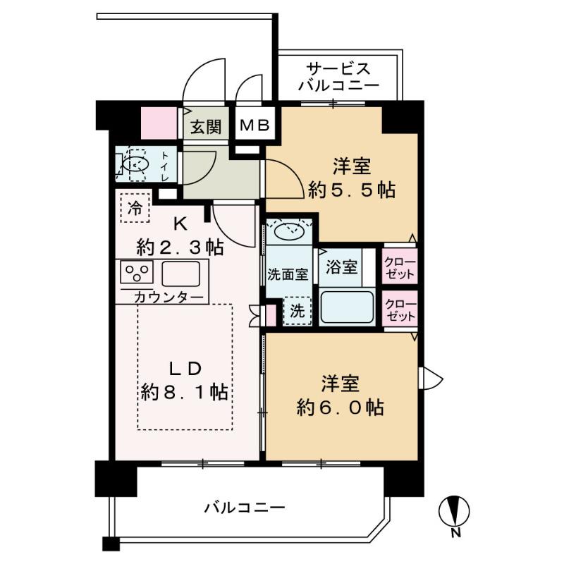プレサンス天満橋アンジェ(2LDK/9階)の間取り写真