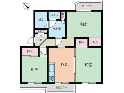 くず葉台団地1号棟(3DK/3階)の間取り写真