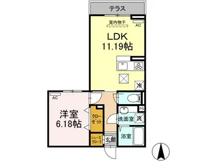 アヴァンス中村南(1LDK/1階)の間取り写真