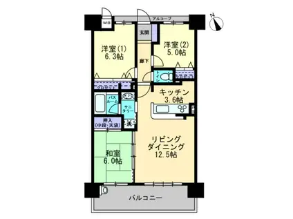 アルファスマート西国分(3LDK/3階)の間取り写真