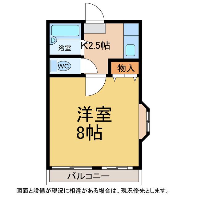 ヴィラ北浜(1K/2階)の間取り写真