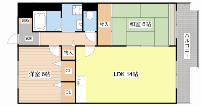 グリーン茨木(2LDK/6階)の間取り写真