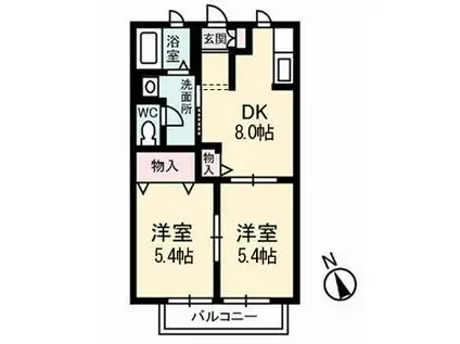 ムーンレイク(2DK/2階)の間取り写真