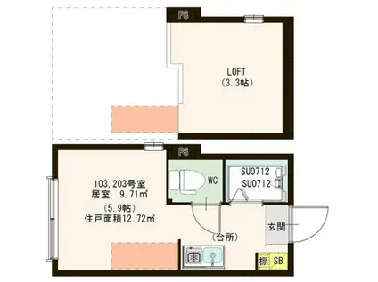ハーモニーテラス町屋II(ワンルーム/1階)の間取り写真