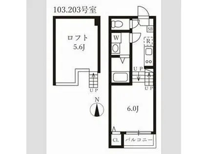 カーサルーチェ黄金(1K/2階)の間取り写真