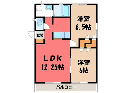 ヴィラ エトワール A(2LDK/2階)の間取り写真