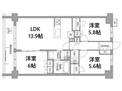 ミレーネ神戸住吉本町(3LDK/3階)の間取り写真