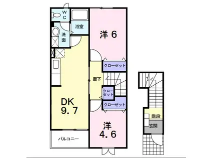 ノース・リヴァー(2DK/2階)の間取り写真