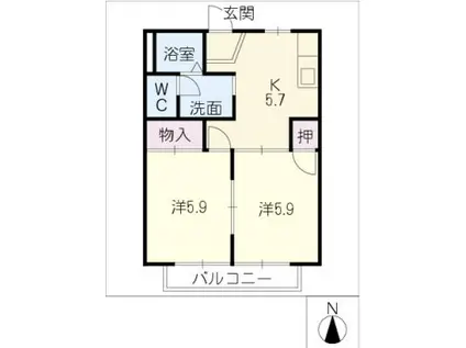 フレグランス中林(2K/1階)の間取り写真