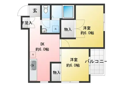 フェリースSEYAA棟(2DK/2階)の間取り写真