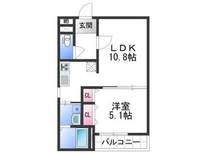 フジパレス北新金屋丁(1LDK/1階)の間取り写真