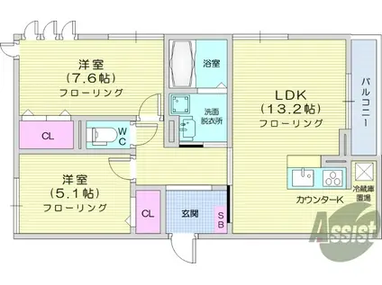 D-ROOM七曲1(2LDK/3階)の間取り写真