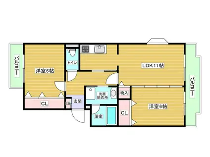 Kピアチェーレ門真南(2LDK/2階)の間取り写真