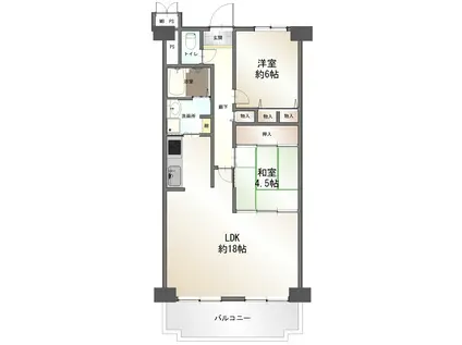 レックスタウン新高1号館(2LDK/10階)の間取り写真