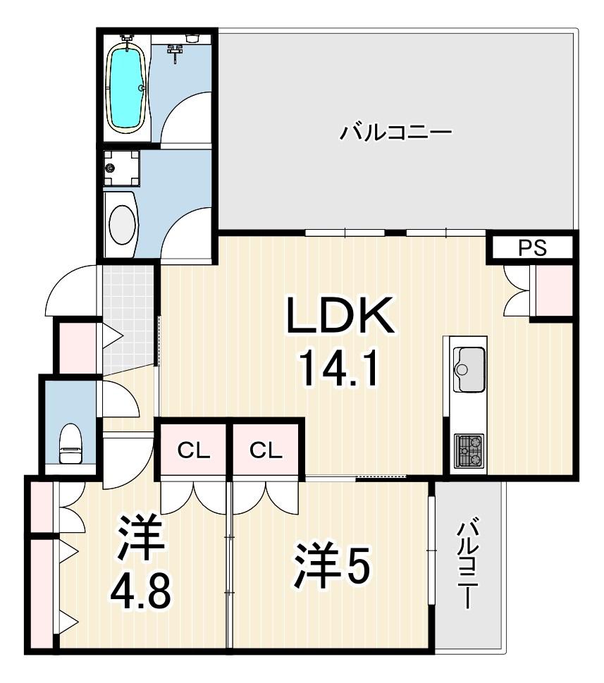 HEBEL MAISON 塚口(2LDK/4階)の間取り写真
