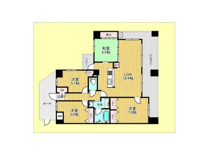 フュージョンコート豊中千里園(4LDK/3階)の間取り写真