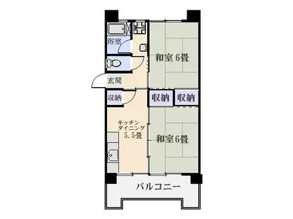 鴨池2丁目団地1号棟(2DK/6階)の間取り写真