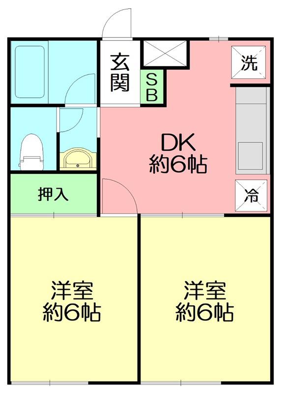 ディアコート開成A棟(2DK/1階)の間取り写真