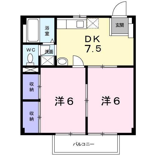 サザンハイム(2DK/1階)の間取り写真