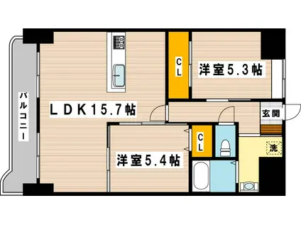 戸畑駅前銀座ビル(2LDK/10階)の間取り写真