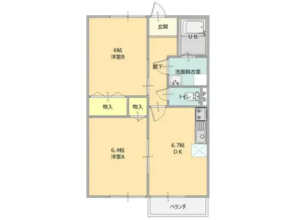 ビューパレーM(2DK/1階)の間取り写真