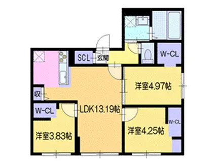 ラ・シュエット栄通A(3LDK/4階)の間取り写真