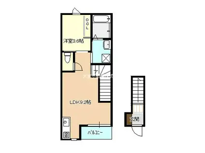 PETIT SOLEIL II(1LDK/2階)の間取り写真