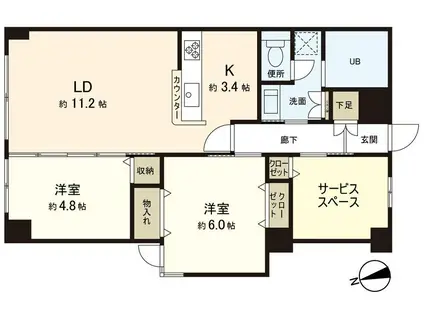 ライオンズマンション縮景園(2SLDK/4階)の間取り写真