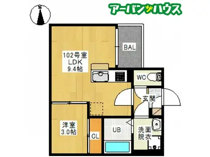 REGALEST 東島田I(1LDK/3階)の間取り写真