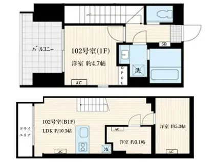スクルド神楽坂(3LDK/B1階)の間取り写真