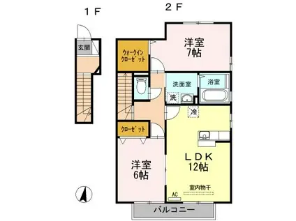 セジュールJINII棟(2LDK/2階)の間取り写真