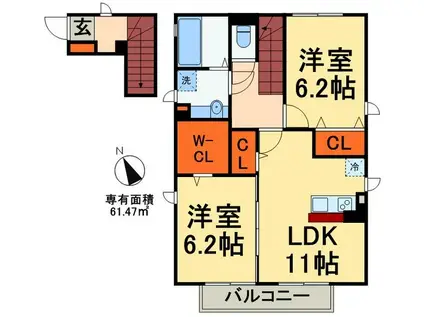 サニーヒルズ(2LDK/2階)の間取り写真