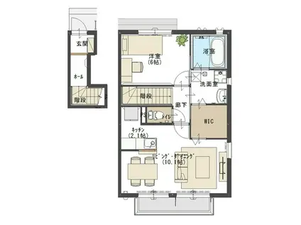 プチフルール V(1LDK/2階)の間取り写真
