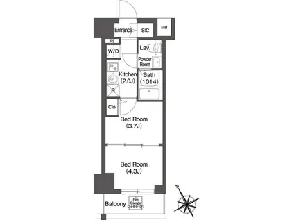 コンフォリア・リヴ根岸二丁目(1DK/7階)の間取り写真