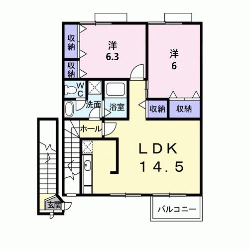 トパーズ(2LDK/2階)の間取り写真