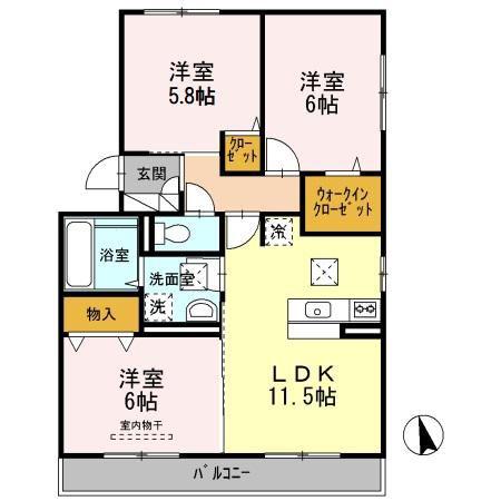 D-ROOM WOOD BELL(3LDK/1階)の間取り写真