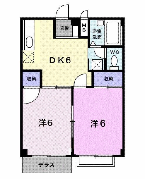 ブルースカイ(2DK/1階)の間取り写真