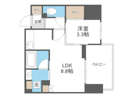 コンフォリア・リヴ本町ウエストQ(1LDK/16階)の間取り写真
