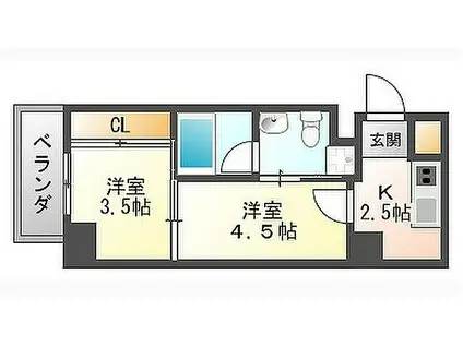 ルネッサンス21薬院サウス(2K/4階)の間取り写真