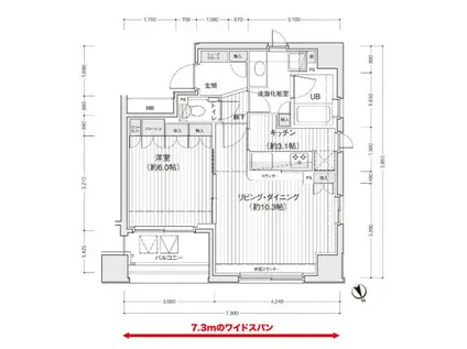 ドゥーエ銀座イーストII(1LDK/6階)の間取り写真