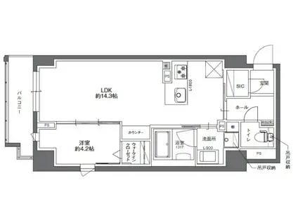 プラシーデンス淡路町(1LDK/6階)の間取り写真