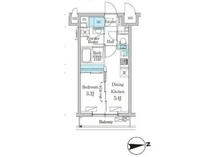 デュオフラッツ千歳船橋(1DK/2階)の間取り写真