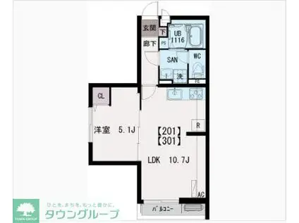 IXO南篠崎(1K/3階)の間取り写真