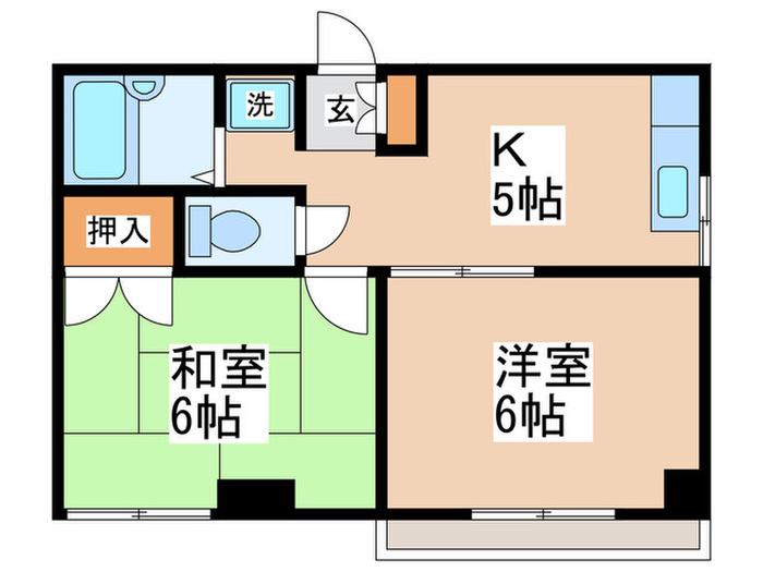 朋會マンション(2K/2階)の間取り写真