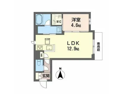 ユーグレイス東島田(1LDK/1階)の間取り写真