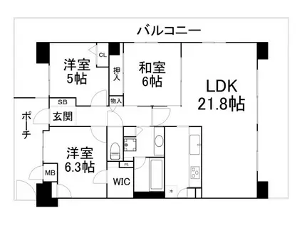 コスモ上町台グレイスタワー(3LDK/6階)の間取り写真